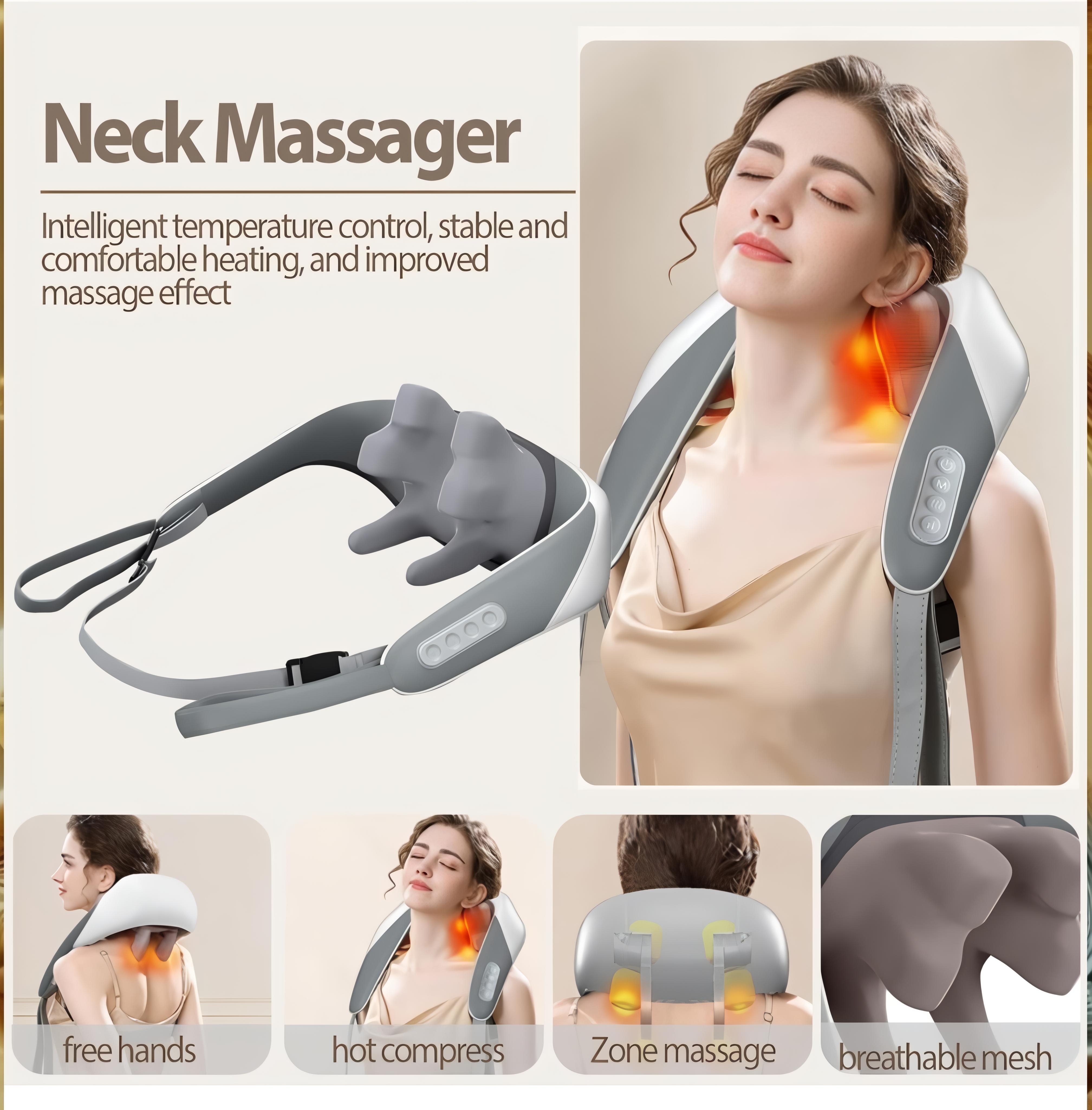 Neck and back massager for cervical pain relief. (black)